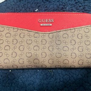 Guest lost Angeles g print red and brown  zipper wallet